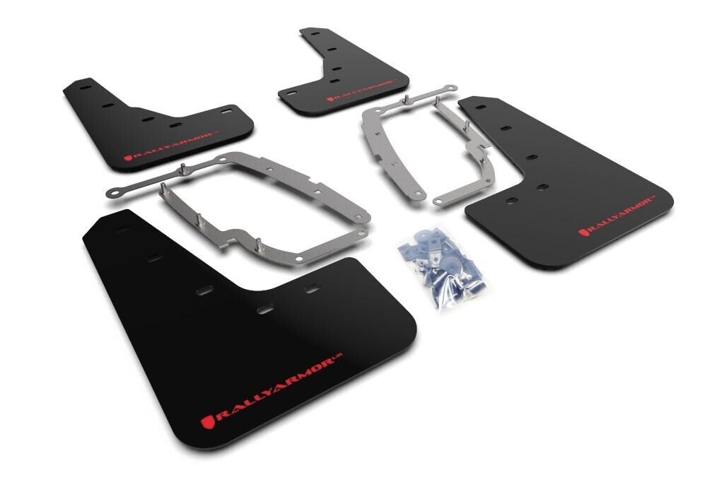 Rally Armor UR Black Mud Flaps w/ Red Logo for 2017-2022 Tesla Model 3
