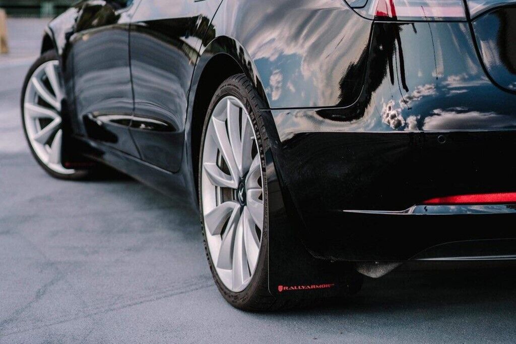 Rally Armor UR Black Mud Flaps w/ Blue Logo for 2017-2022 Tesla Model 3