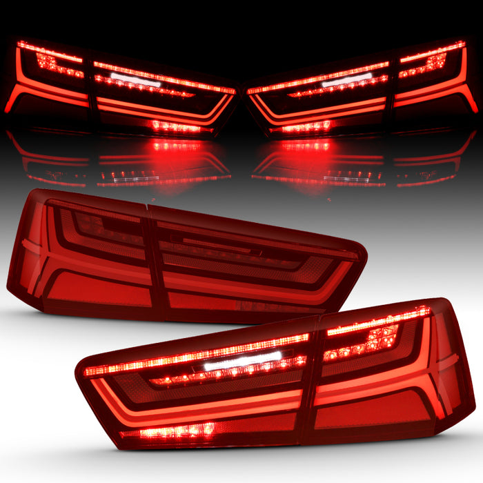 Anzo Fits 2012-2018 Audi A6 LED Taillight Black Housing Red/Clear Lens 4 Pcs