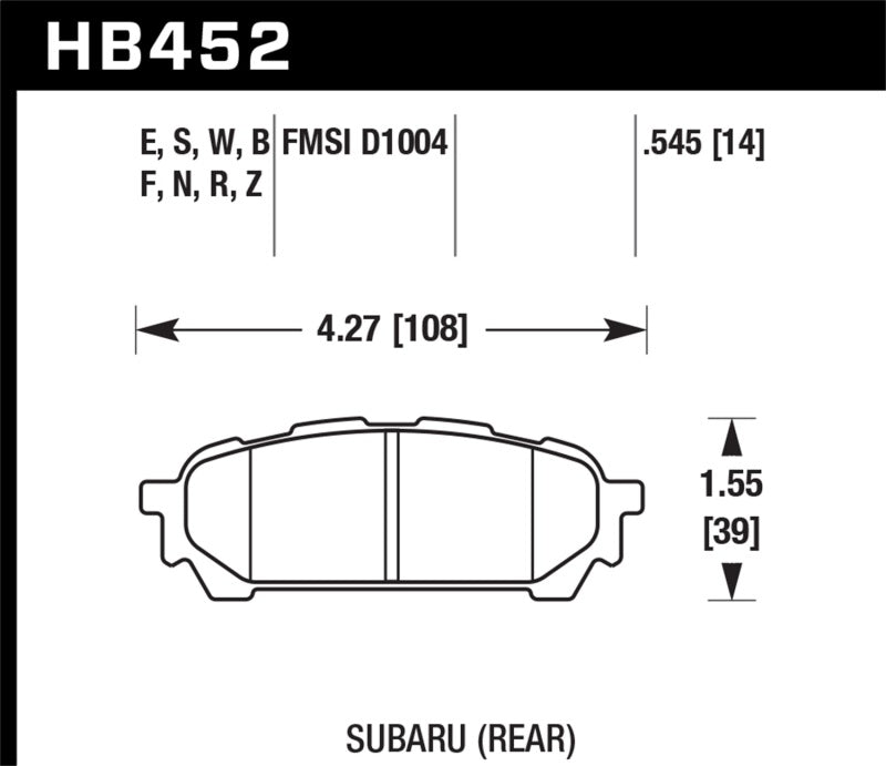 Fits Hawk 03-05 WRX D1004 Performance Ceramic Street Rear Brake Pads