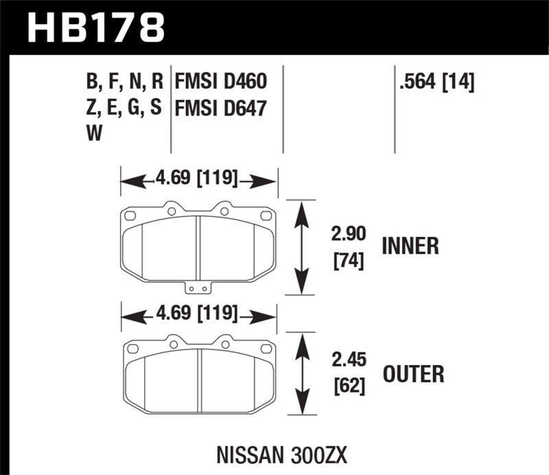 Fits Hawk 06-07 WRX / 89-96 Nissan 300ZX / 89-93 Skyline GT-R Performance