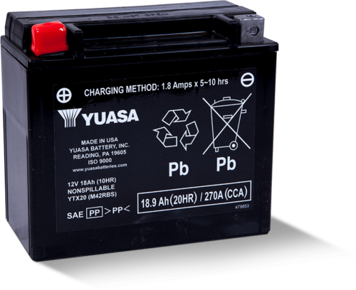 Yuasa YTX20 Maintenance Free AGM 12 Volt Battery YUAM42RBS