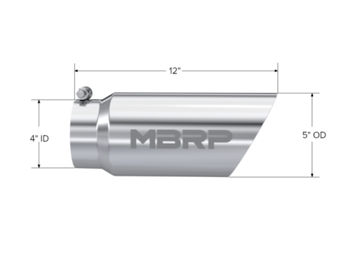 MBRP T5053 Exhaust Tail Pipe Tip 5" OD Dual Wall Angled 4" inlet 12" Length