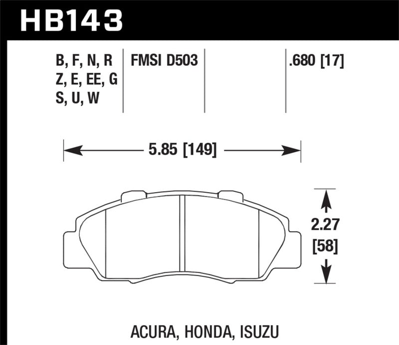 Fits Hawk Acura / Honda / Isuzu DTC-70 Race Front Brake Pads