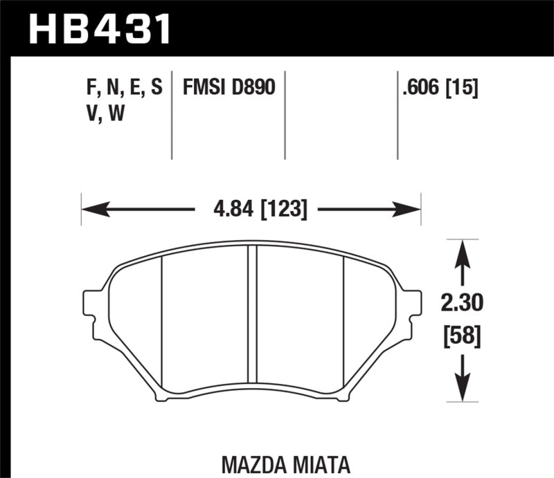 Fits Hawk 01-05 Miata W/ Sport Suspension HPS Street Front Brake Pads D890