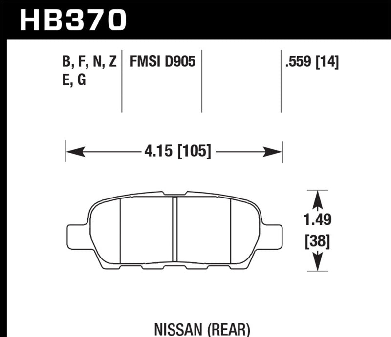 Fits Hawk 03-07 350z / G35 / G35X W/o Brembo HP+ Street Rear Brake Pads