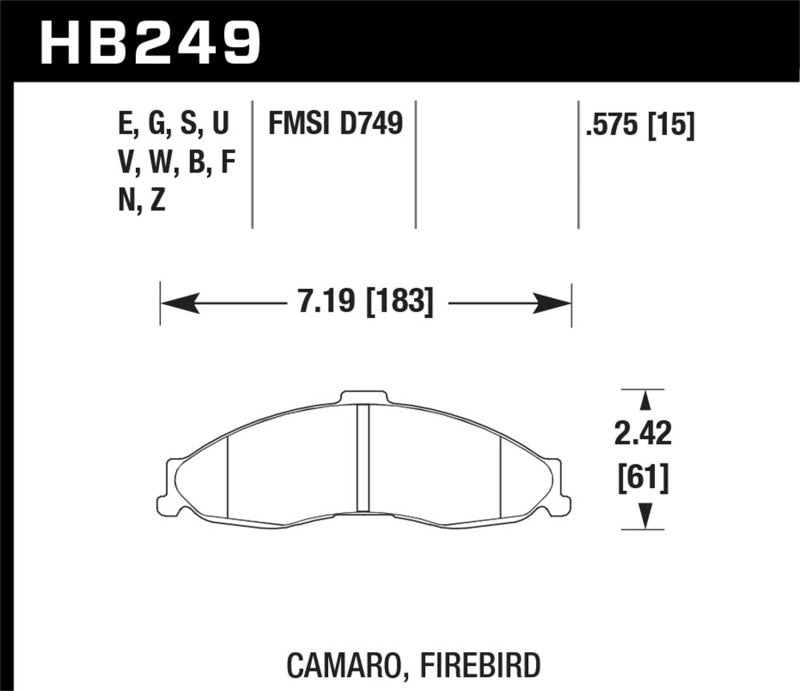 Fits Hawk 1998-2002 Chevrolet Camaro SS 5.7 HPS 5.0 Front Brake Pads