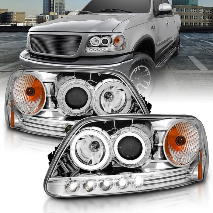 Anzo Fits 1997.5-2003 Ford F-150 Projector Headlights W/ Halo And LED Chrome 1pc