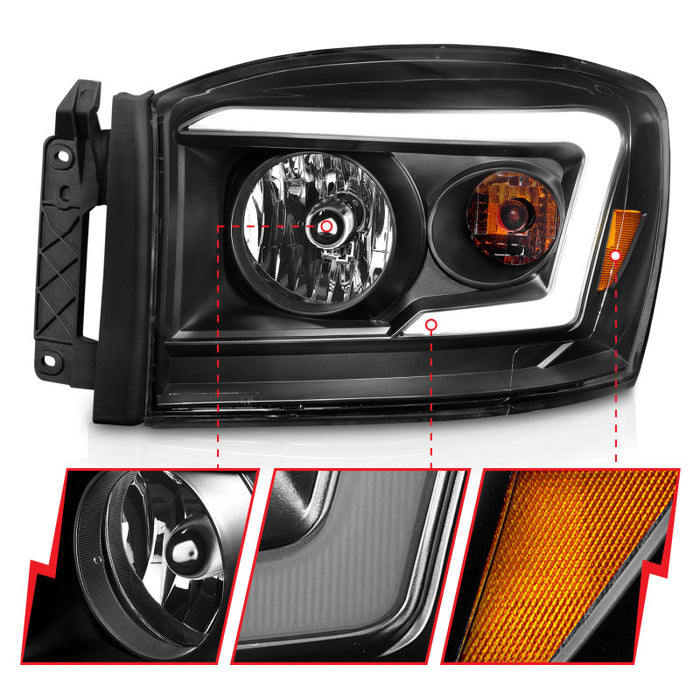 Anzo Fits 06-09 Dodge RAM 1500/2500/3500 Headlights Black Housing/Clear Lens (w/