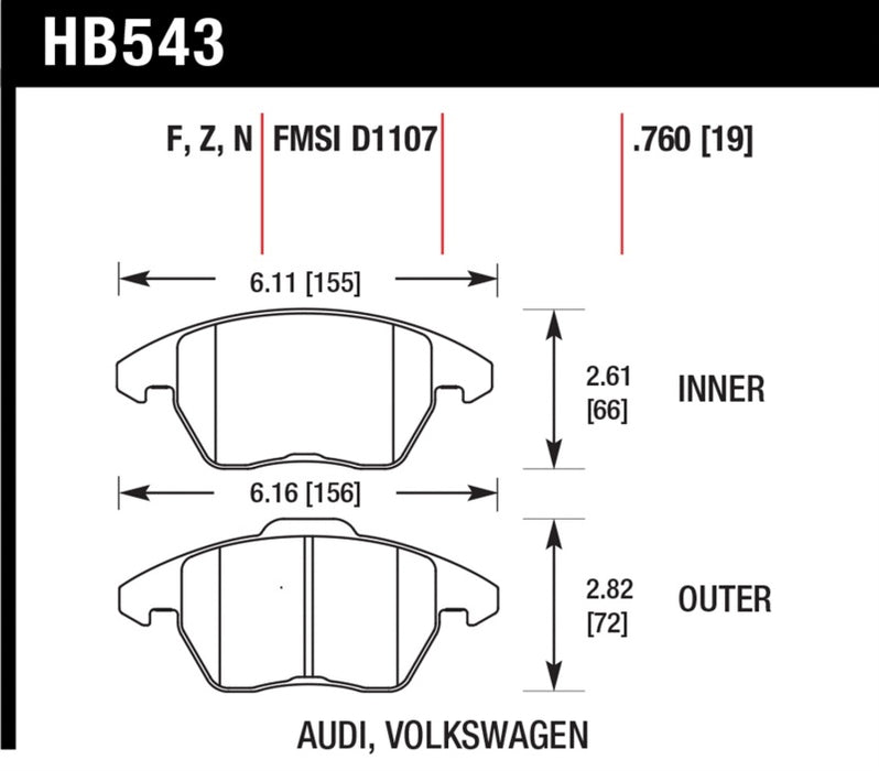 Fits Hawk Audi A3 Quattro / VW EOS / Golf / Jetta / Passat / Rabbit HPS Front