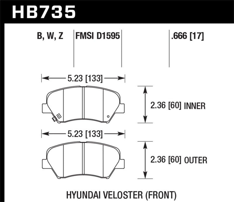 Fits Hawk 12-15 Hyundai Veloster / 13-15 Hyundai Elantra DTC-30 Race Front Brake