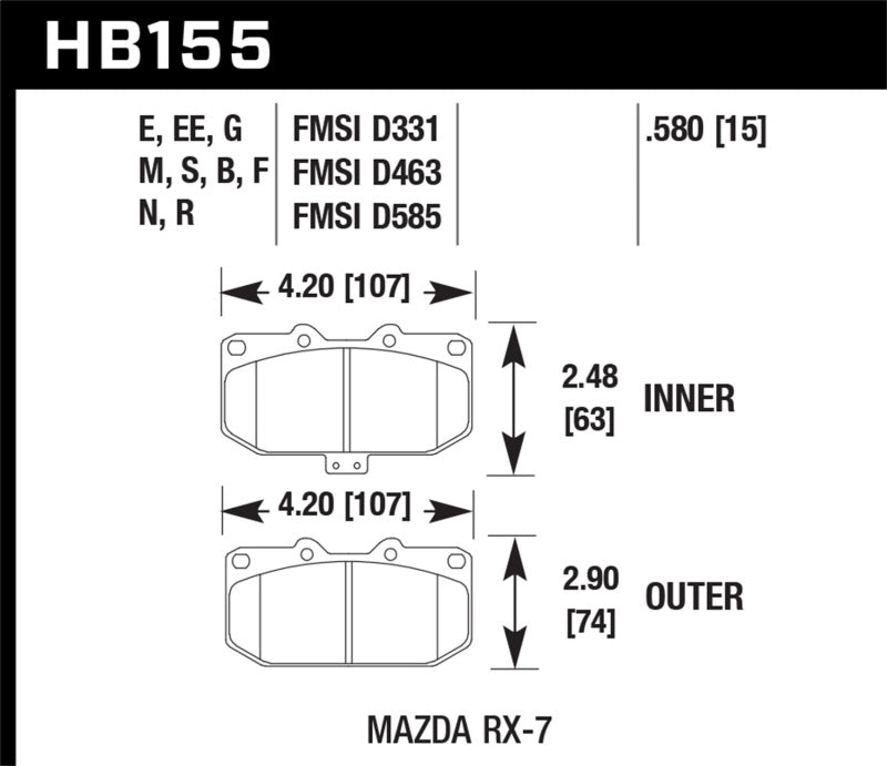 Fits Hawk 1990-1990 Mazda RX-7 GXL (w/Elec Adjust Susp) HPS 5.0 Front Brake Pads