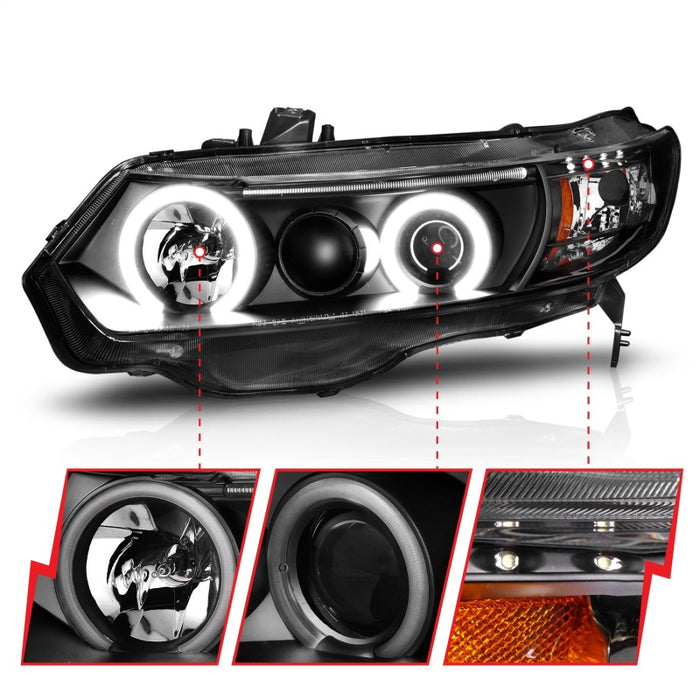 Anzo Fits 2006-2011 Honda Civic Projector Headlights W/ Halo Black (CCFL)