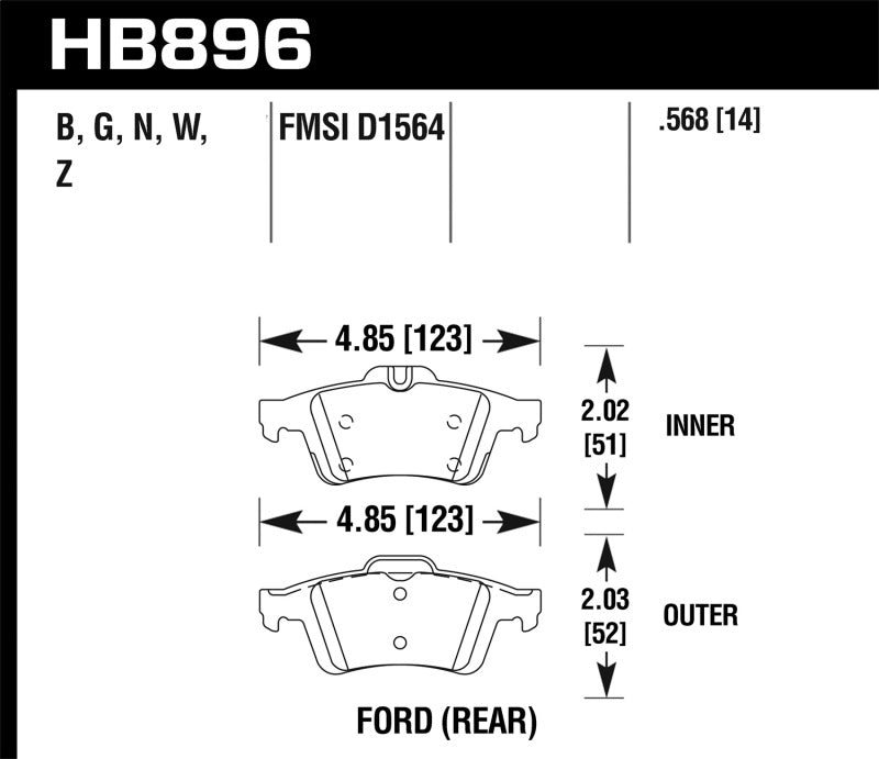 Fits Hawk 16-18 Ford Focus RS PC Rear Brake Pads