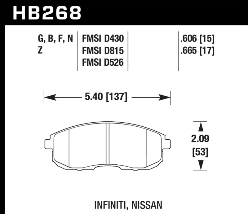 Fits Hawk 03-04 G35/03-05 G35X/ 02-05 350z W/o Brembo HPS Street Front Brake