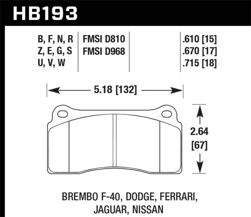 Fits Hawk 2003-2006 Dodge Viper SRT-10 HPS 5.0 Front Brake Pads