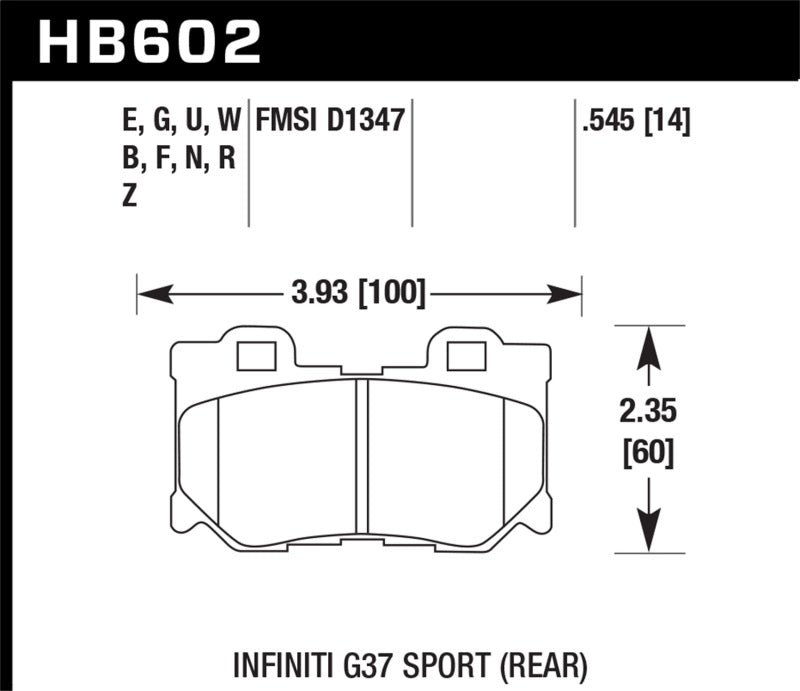 Fits Hawk Infiniti G37 Sport HP+ Street Rear Brake Pads