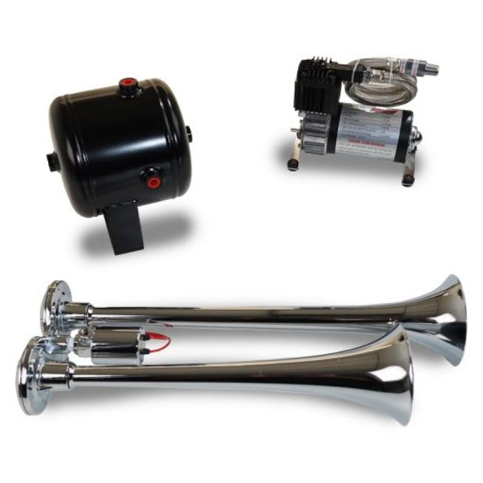 Kleinn Dual Chrome Horn Kit Fits w/ 120 PSI Air Compressor / 0.5 Gal Air Tank