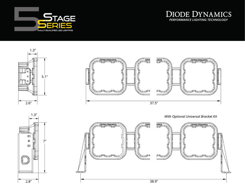 Diode Dynamics Fits SS5 Sport Universal CrossLink 6-Pod Lightbar - White Combo