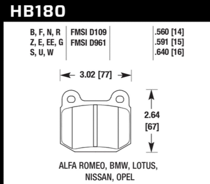 Fits Hawk 1984-1986 Alfa Romeo GTV-6 2.5 HPS 5.0 Front Brake Pads