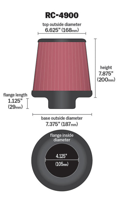 K&N RC-4900 Universal Clamp-On Air Filter