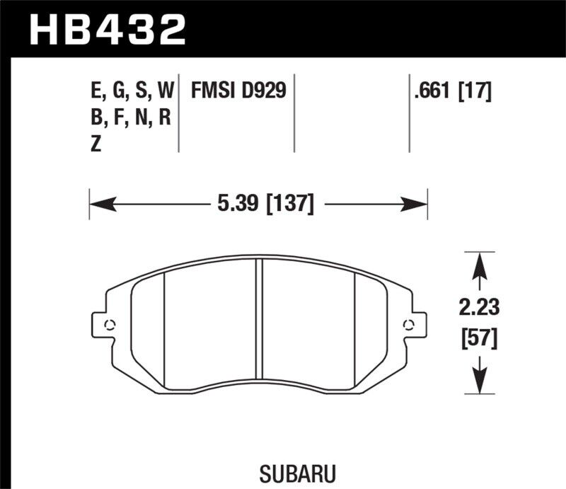 Hawk Performance HB432G.661 DTC-60 Disc Brake Pad For 03-05 WRX