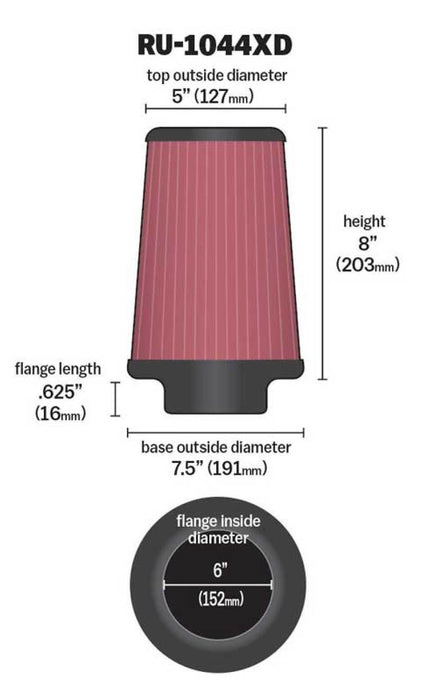 K&N RU-1044XD Universal Clamp-On Air Filter