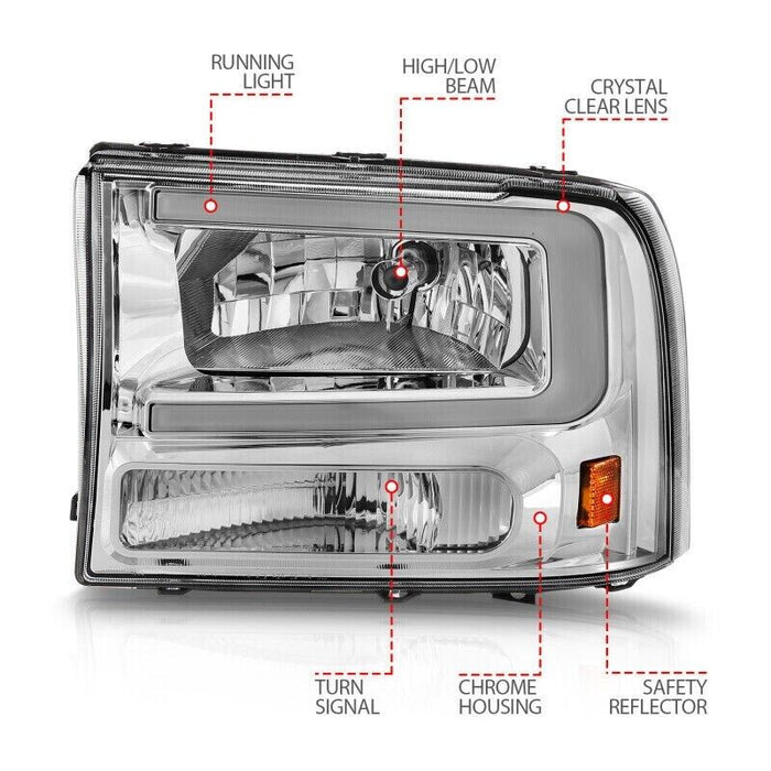 Anzo 111550 Crystal Headlight Set Chorme Housing Pair w/Light Bar