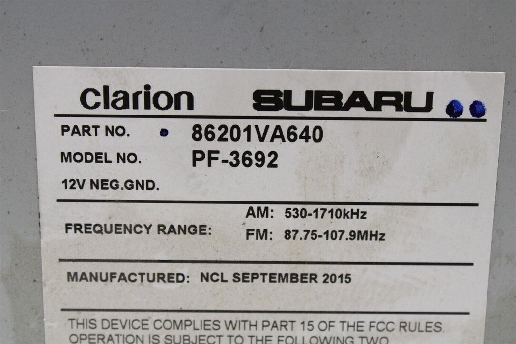 2016 Subaru WRX Stereo Radio Control Unit Clarion 86201VA640 OEM 16