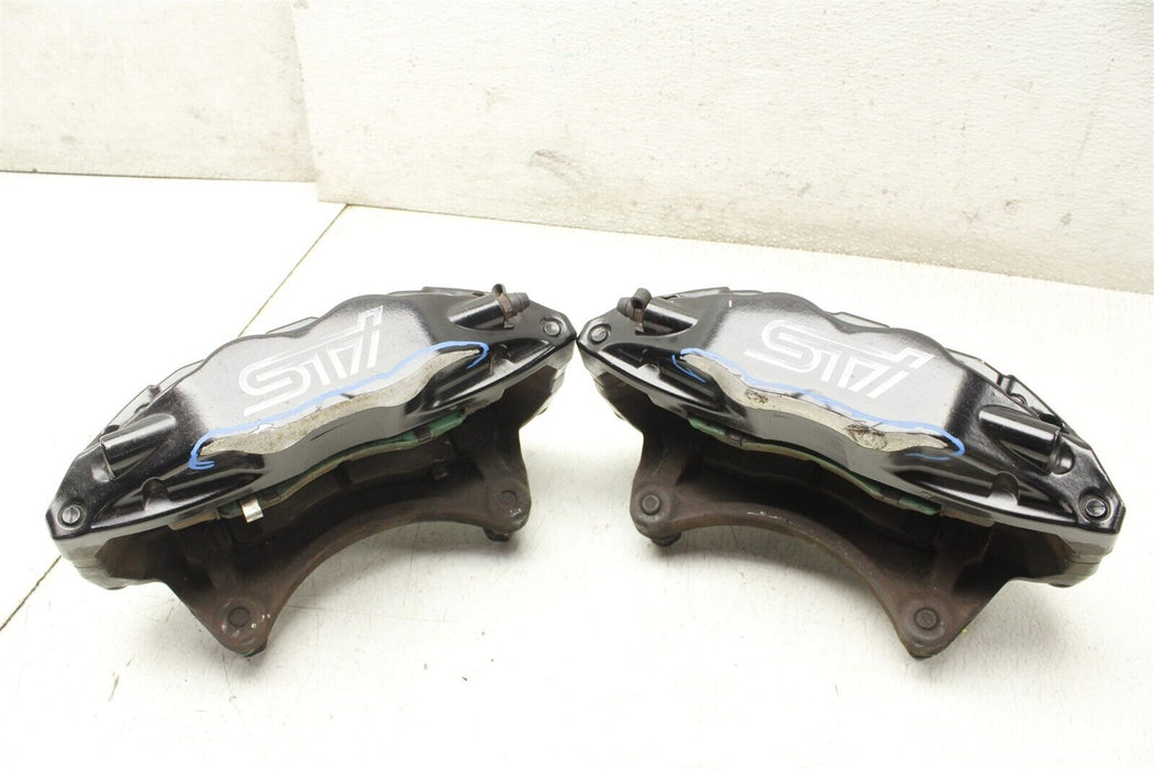 2009 Subaru WRX STI Black Front Brembo Brake Caliper Set Shaved Faces 08-17