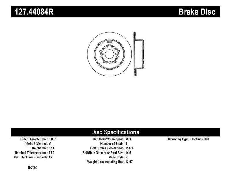 StopTech 127.44084R Sport Cross-Drilled And Slotted Disc Brake Rotor