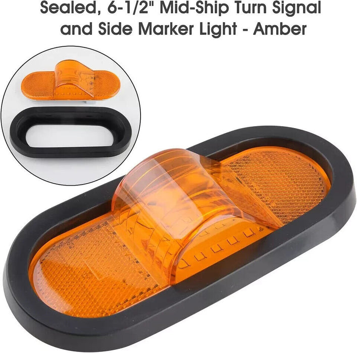 2Pcs 6.5 Inch Oval LED Side Marker Lights and Mid Ship Turn Signal Amber