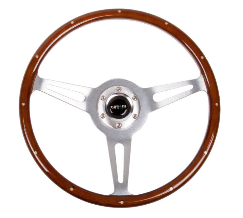 NRG Classic Wood Grain Steering Wheel (365mm) Wood w/Metal Inserts & Brushed