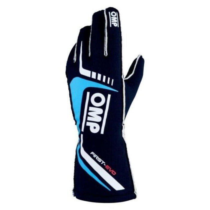 OMP First Evo Gloves Blu Navy/Ciano - Size S (Fia 8856-2018) IB0-0767-A01-244-S