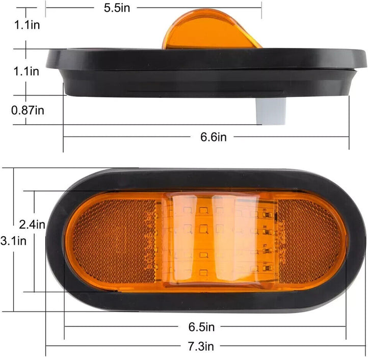 2Pcs 6.5 Inch Oval LED Side Marker Lights and Mid Ship Turn Signal Amber