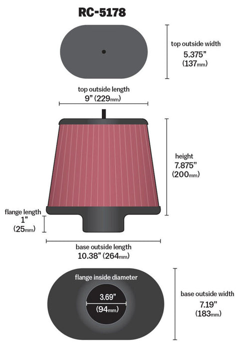 K&N Oval Straight Universal Air Filter -RC-5178