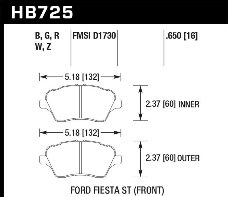 Hawk Performance HB725N.650 HP Plus Disc Brake Pad Fits 14-16 Ford Fiesta ST