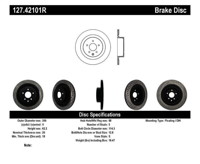 StopTech 127.42101R Sport Cross-Drilled And Slotted Disc Brake Rotor