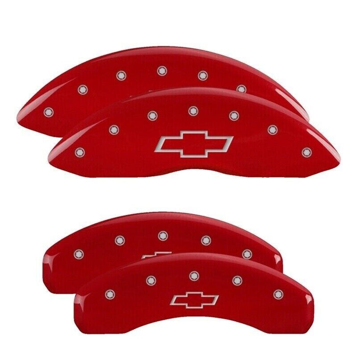 MGP Caliper Covers Red Silver Bowtie For 2014-2018 Chevrolet Silverado 1500