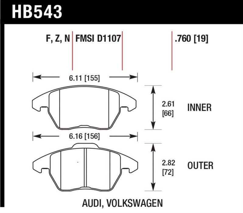 Hawk HB543Z.760 Performance Ceramic Disc Brake Pad Fits Audi A3 Quattro