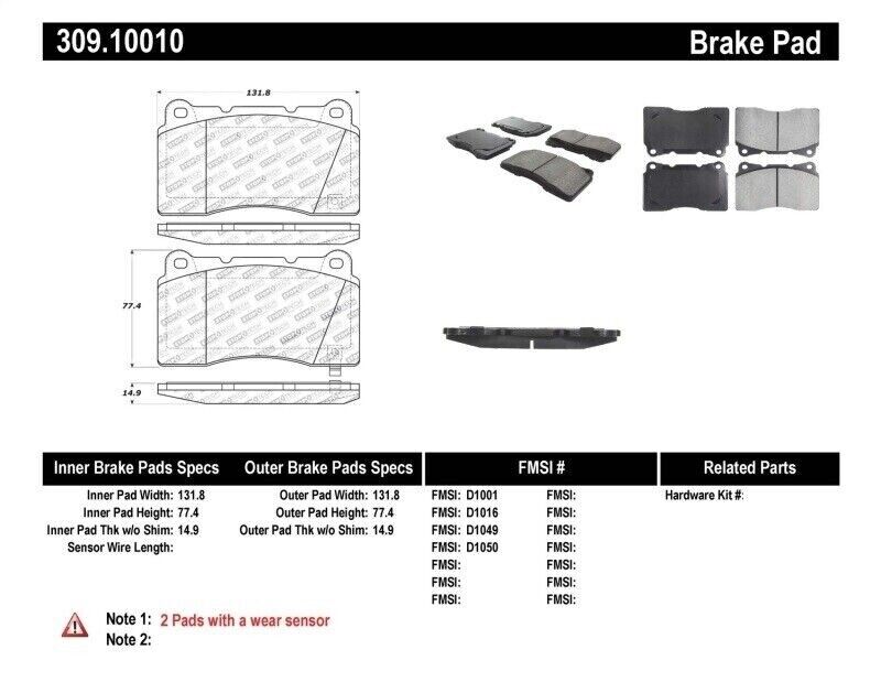 StopTech Disc Brake Pad Set Rear-Front Centric for Acura, Ford, Saab / 309.10010