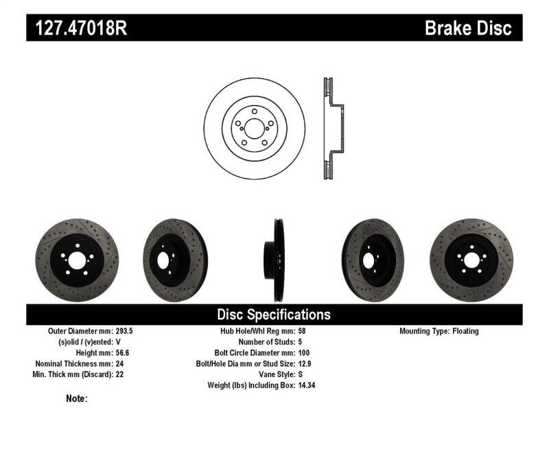 StopTech 127.47018R Sport Cross-Drilled And Slotted Disc Brake Rotor