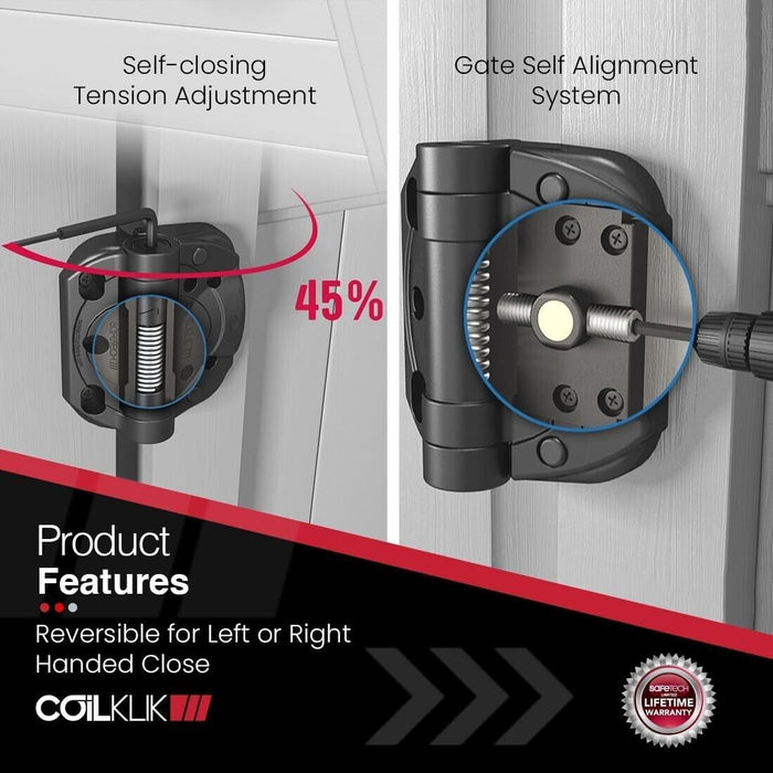 Safetech Hardware CoilKlik Self Closing Gate Hinges Wood & Vinyl/PVC Gates 185lb