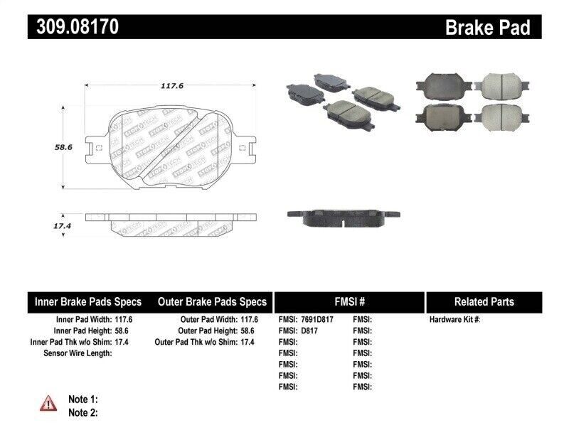 StopTech 309.08170 Sport Disc Brake Pad Set with Shims and Hardware