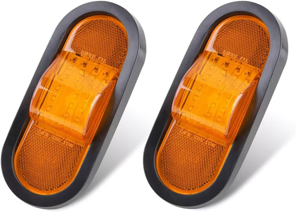 2Pcs 6.5 Inch Oval LED Side Marker Lights and Mid Ship Turn Signal Amber