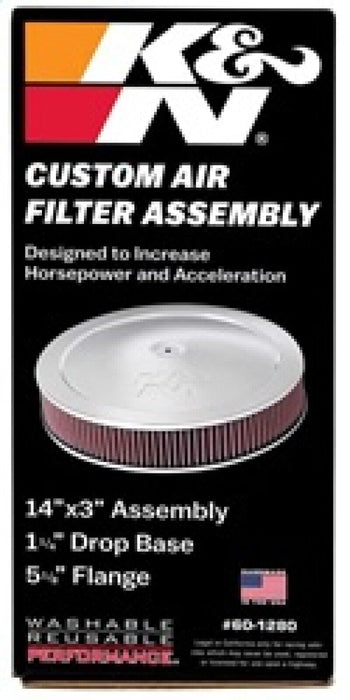 K&N 60-1280 Universal 14" Dia. Custom Racing Cotton/Chrome Air Filter Assembly