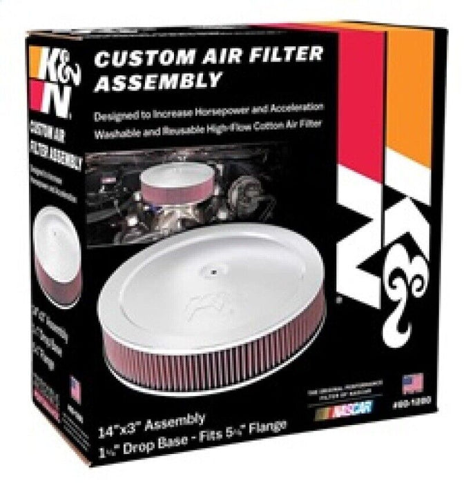K&N 60-1280 Universal 14" Dia. Custom Racing Cotton/Chrome Air Filter Assembly