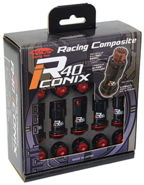 Project Kics 12X1.25 Black R40 Iconix Lug Nuts - 16+4 (Red Cap) WRIA13KR