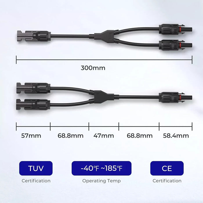 For Renogy Solar Connectors Parallel Adapter Cable Upgrade-1 Pair Y Branch