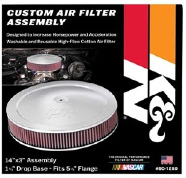 K&N 60-1280 Universal 14" Dia. Custom Racing Cotton/Chrome Air Filter Assembly